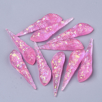 Transparent Epoxy Resin Cabochons, Imitation Jelly Style, with Sequins/Paillette, Conch Shell Shape, Hot Pink, 37.5x9.5x6.5mm