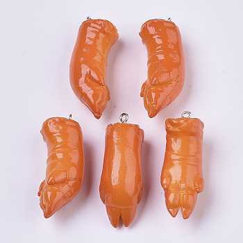 Resin Pendants, with Platinum Plated Iron Loop, Pig Feet, Imitation Food, Coral, 45x17x17mm, Hole: 2mm