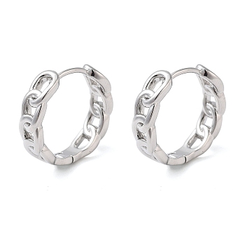 Brass Chain Charm Hoop Earrings for Women, Real Platinum Plated, 17x18.5mm