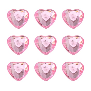 Imitation Taiwan Acrylic Rhinestone Cabochons, Flat Back & Faceted, Heart, Pearl Pink, 16x16x3mm