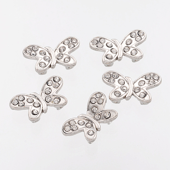 Alloy Rhinestone Multi-Strand Links, Cadmium Free & Lead Free, Butterfly, Platinum, 12x21x2mm, Hole: 1mm