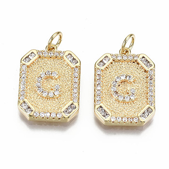 Brass Micro Pave Clear Cubic Zirconia Pendants, Nickel Free, Real 18K Gold Plated, Rounded Rectangle with Word, 19x14x2.5mm, Jump Ring: 5x0.7mm, 3mm inner diameter