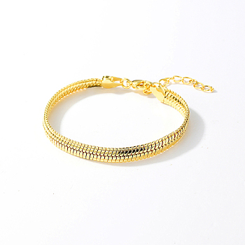 Brass Snake Chain Bracelets, Real 18K Gold Plated, 6-3/4 inch(17cm)