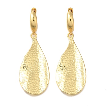 Rack Plating Leaf Brass Hoop Earrings, Long-Lasting Plated, Lead Free & Cadmium Free, Real 18K Gold Plated, 54x18.5mm