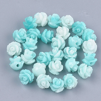 Synthetic Coral Beads, Dyed, Flower, Pale Turquoise, 6~7x6~7mm, Hole: 1.2mm