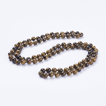 Natural Tiger Eye Beaded Necklaces, Round, 36 inch(91.44cm)