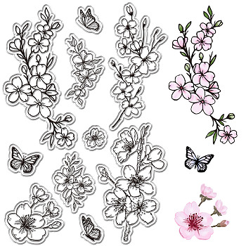 Custom PVC Plastic Clear Stamps, for DIY Scrapbooking, Photo Album Decorative, Cards Making, Stamp Sheets, Film Frame, March Cherry Blossom, 160x110x3mm