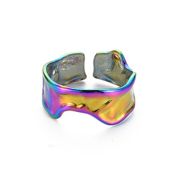 Rainbow Color 304 Stainless Steel Irregular Cuff Ring, Wide Band Open Ring for Women, US Size 9(18.9mm)