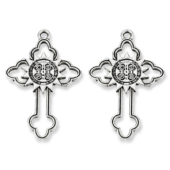 Tibetan Style Alloy Pendants, Cadmium Free & Lead Free, Cross with Cssml Ndsmd Cross God Father Religious Christianity, Antique Silver, 39x25x2.5mm, Hole: 2mm, about 330pcs/1000g