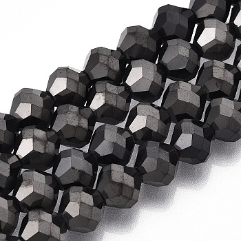 Electroplate Glass Beads Strands, Frosted, Bicone, Gunmetal Plated, 10x9.5mm, Hole: 1.2mm, about 60pcs/strand, 22.76''(57.8cm)