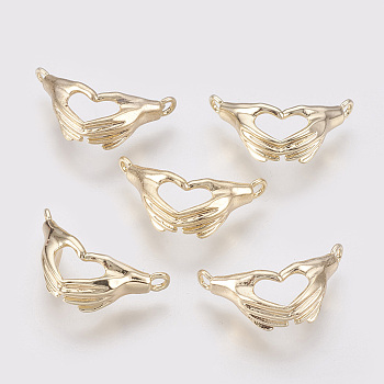 Brass Pendants, Hand with Heart, Nickel Free, Golden, 11.5x21x5.5mm, Hole: 2mm