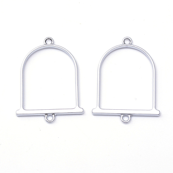Matte Style Rack Plating Alloy Links, Open Back Bezels, For DIY UV Resin, Epoxy Resin, Pressed Flower Jewelry, Birdcage, Cadmium Free & Nickel Free & Lead Free, Matte Silver, 48x35.8x3.5mm, Hole: 3mm