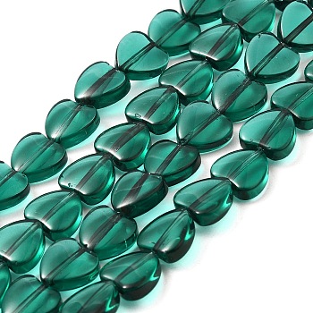 Glass Beads Strands, Heart, Sea Green, 9.5x10x4mm, Hole: 1mm, about 79pcs/strand, 28.74 inch(73cm)