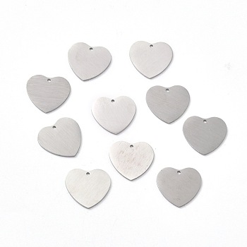 304 Stainless Steel Pendants, Double Side Drawbench, Stamping Blank Tag, Heart, Stainless Steel Color, 17x18x1mm, Hole: 1.2mm