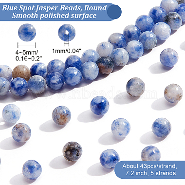 5 Strands Round Natural Blue Spot Jasper Beads Strands(G-NB0004-58)-2