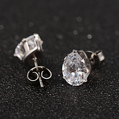 Teardrop 304 Stainless Steel Cubic Zirconia Pendant Necklaces and Stud Earrings(SJEW-D069-01)-5