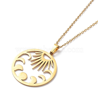 201 Stainless Steel Sun with Moon Phase Pendant Necklace with Cable Chains(NJEW-Q317-04G)-2