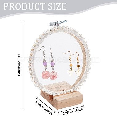 Retro Round Wooden Lace Fabric Earring Display Stands(EDIS-WH0029-82)-2