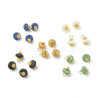 Golden Mixed Color Flat Round Lava Rock Charms