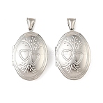 316 Stainless Steel Locket Pendants, Oval with Heart Charm, with 304 Stainless Steel Snap on Bails, Stainless Steel Color, 42.5x27x10mm, Hole: 8x4mm, Inner Diameter: 29x18mm(STAS-K321-06P)