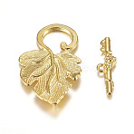 Alloy Toggle Clasps, Cadmium Free & Lead Free, Leaf, Golden, Toggle: 36x22x4.5mm, Hole: 1.5mm, Bar: 24x7x4.5mm(PALLOY-A20005-G-LF)