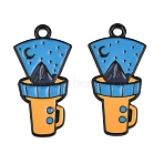 Baking Paint Alloy Enamel Pendants, Flashlight with Mountain Charms, Black, Deep Sky Blue, 31x16x1mm, Hole: 2mm(AL-CBA6AEB-14EB-01)