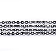 Handmade 304 Stainless Steel Cable Chains, Soldered, with Spool, Flat Oval, Electrophoresis Black, 2.5x2x0.5mm, about 32.8 Feet(10m)/roll(STAS-P213-01B-02)