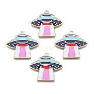 Alloy Enamel Pendants, Cadmium Free & Lead Free, UFO, Light Gold, Colorful, 26x29.5x1.5mm, Hole: 1.6mm(X-ENAM-S126-027-RS)