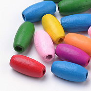 Spray Painted Natural Wood Beads, Oval, Lead Free, Mixed Color, 15x7mm, Hole: 2.5mm, about 1780pcs/500g(WOOD-S038-30-LF)