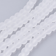 Transparent Glass Bead Strands, Frosted, Round, White, 6mm, Hole: 1.3~1.6mm, about 140pcs/strand, 31.4 inch(X-GLAA-S031-6mm-13)