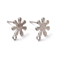 201 Stainless Steel Stud Earring Findings, with Horizontal Loop and 316 Stainless Steel Pin, Snowflakes, Stainless Steel Color, 11x9mm, Hole: 1.2mm, Pin: 0.7mm(STAS-K241-06P)