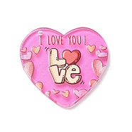 Valentine's Day Theme Acrylic Pendant, Heart with Word I LOVE YOU, Hot Pink, 37.3x36.5x2.3mm, Hole: 1.8mm(OACR-H032-01A)