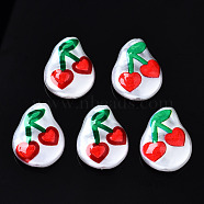 3D Printed ABS Plastic Imitation Pearl Beads, Teardrop with Cherry, Red, 19.5x15x6mm, Hole: 0.8~1.2mm(KY-S168-005)