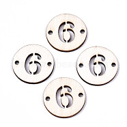 Unfinished Natural Poplar Wood Links Connectors, Laser Cut, Flat Round with Number, Num.6, 29.5x2.5mm, Hole: 2.5mm(WOOD-S045-138B-6)