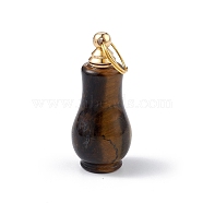 Natural Tiger Eye Openable Perfume Bottle Pendants, Faceted Gourd Charm, with Golden Tone Brass Findings, 41.5x18mm, Hole: 10.5mm(G-H284-01A-G)