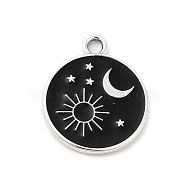 Alloy Enamel Pendants, Platinum, Flat Round Charm, Moon Pattern, 20x18x1.5mm, Hole: 2mm(X-ENAM-I053-D06)