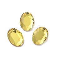 Glass Rhinestone Cabochons, Flat Back & Back Plated, Faceted, Oval, Citrine, 14x10x3.5mm(RGLA-P037-13A-D226)