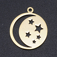 201 Stainless Steel Laser Cut Pendants, Star with Moon, Golden, 20.5x18x1mm, Hole: 1.4mm(STAS-S105-T968-2)