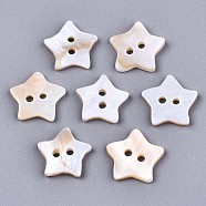 2-Hole Freshwater Shell Buttons, Star, Seashell Color, 12x12~13x2mm, Hole: 1.6mm(SHEL-S276-138A-01)