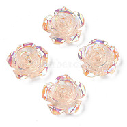 Transparent Resin Cabochons, AB Color Plated, Rose Flower, PeachPuff, 15x14x6mm(CRES-N030-001B-05)