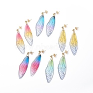Resin Butterfly Wing Dangle Stud Earrings, Gold Plated 304 Stainless Steel Long Drop Earrings for Women, Mixed Color, 59mm, Pin: 0.7mm(EJEW-JE05047)