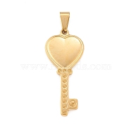 Ion Plating(IP) 304 Stainless Steel Pendant Rhinestone Settings, Heart Key, Golden, Fit For 1.8~3mm Rhinestone, 45x19x2.5mm, Hole: 4x8mm(STAS-F288-14G)
