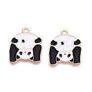 Panda Theme Alloy Enamel Pendants, Light Gold, Lead Free & Cadmium Free, White, 20x17x1mm, Hole: 1.4mm(ENAM-T020-34G)