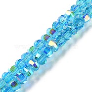 Transparent Electroplate Glass Beads Strands, AB Color, Faceted Lantern, Deep Sky Blue, 6x4.5mm, Hole: 1.4mm, about 98pcs/strand, 17.72''(45cm)(GLAA-Q099-H01-06)