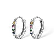Rhodium Plated 925 Sterling Silver Micro Pave Colorful Cubic Zirconia Hoop Earrings, with S925 Stamp, Platinum, 12mm(IY5335-2)
