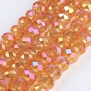 Electroplate Glass Beads Strands, Full Rainbow Plated, Faceted, Rondelle, Orange, 8x6mm, Hole: 1~1.5mm, about 70~72pcs/strand, 16.9~17.3 inch(43~44cm)(EGLA-F122-8x6mm-FR-A01)
