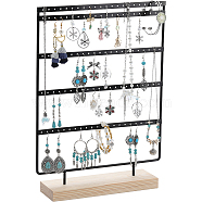 1 Set 5-Tier Rectangle Iron Jewelry Dangle Earring Organizer Holder with Wooden Base, for Earring Storage, Black, Finished Product: 26.5x7x37cm(EDIS-SC0001-07A)