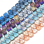 Electroplate Glass Beads Strands, Leaf, Mixed Color, 12x9x4mm, Hole: 0.9mm, about 100pcs/strand, 20.47 inch(52cm)(EGLA-N008-011)