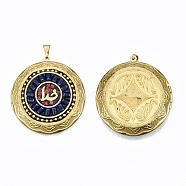 Brass Handmade Indonesia Style Locket Pendants, Photo Frame Charms for Necklaces, Flat Round, Raw(Unplated), Dark Blue, 48x44.5x12mm, Hole: 4x8mm, Inner Diameter: 29.5mm(KK-N239-002)