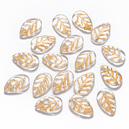 Transparent Spray Painted Glass Pendants, Gold Inlay Color, Leaf, Clear, 17.5x11x3.5mm, Hole: 1.2mm(X-GLAA-T016-15)
